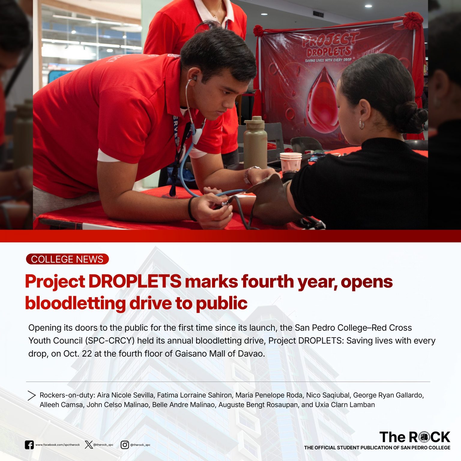 PROJECT DROPLETS MARKS FOURTH YEAR, OPENS BLOODLETTING DRIVE TO PUBLIC ...