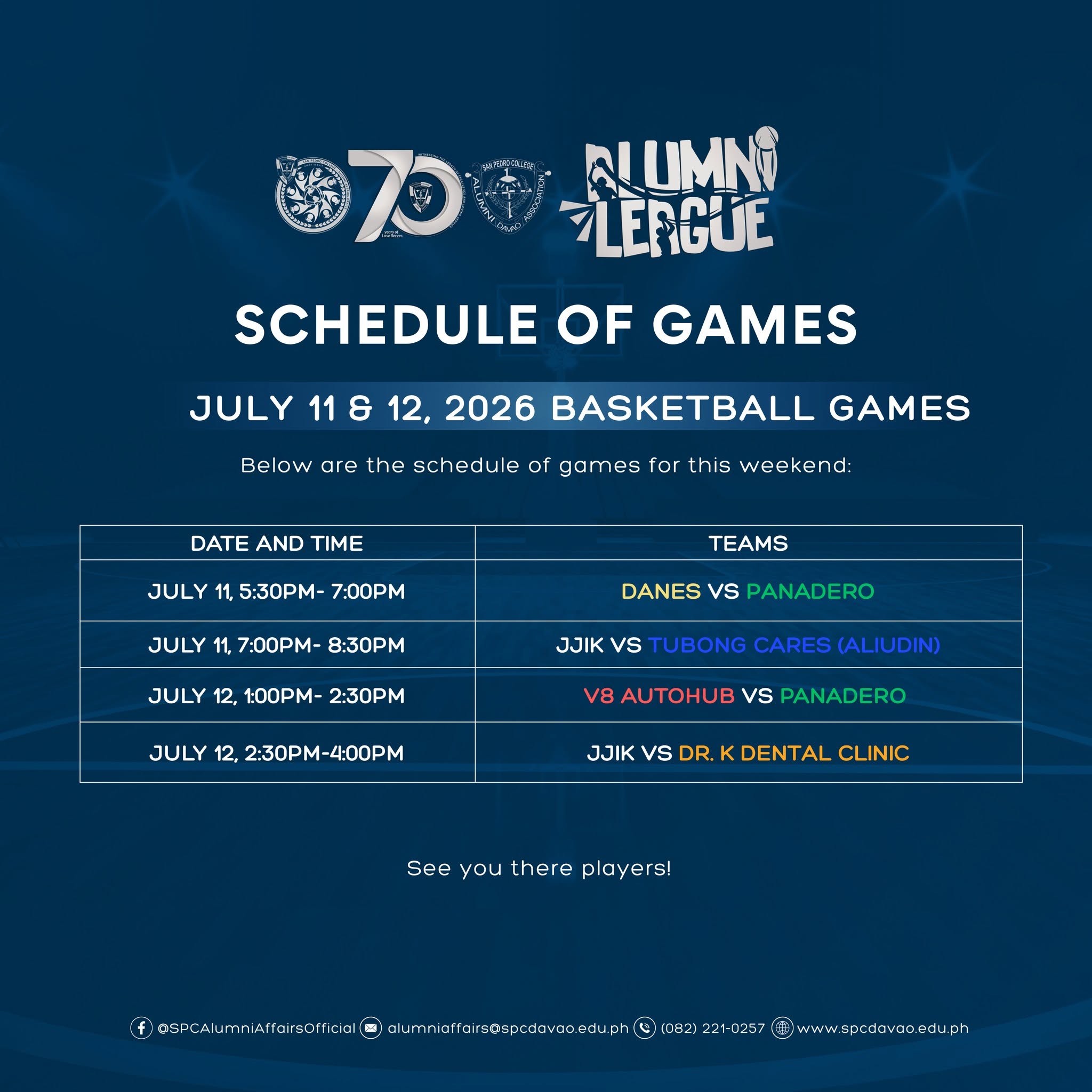 Schedule of Games July 11-12, 2026
