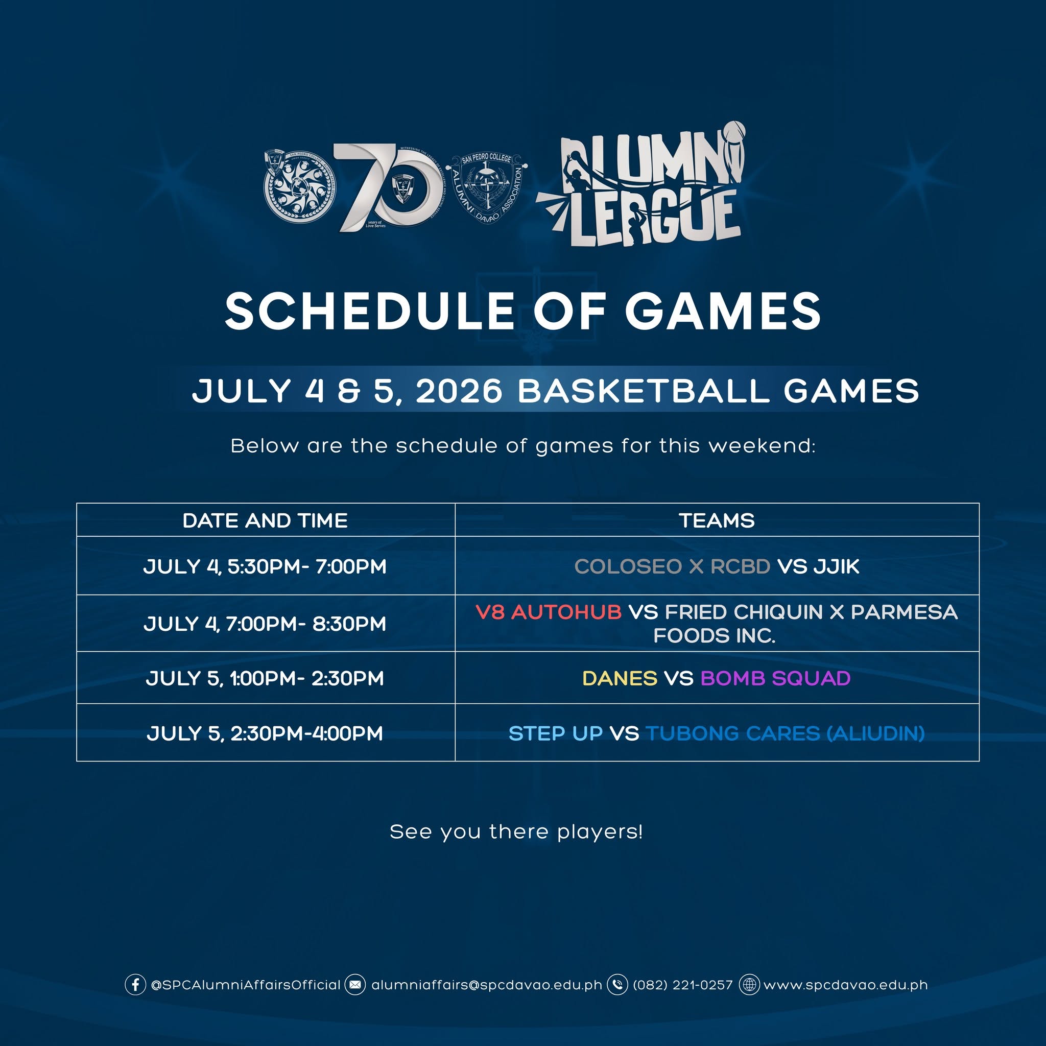 Schedule of Games July 4-5, 2026