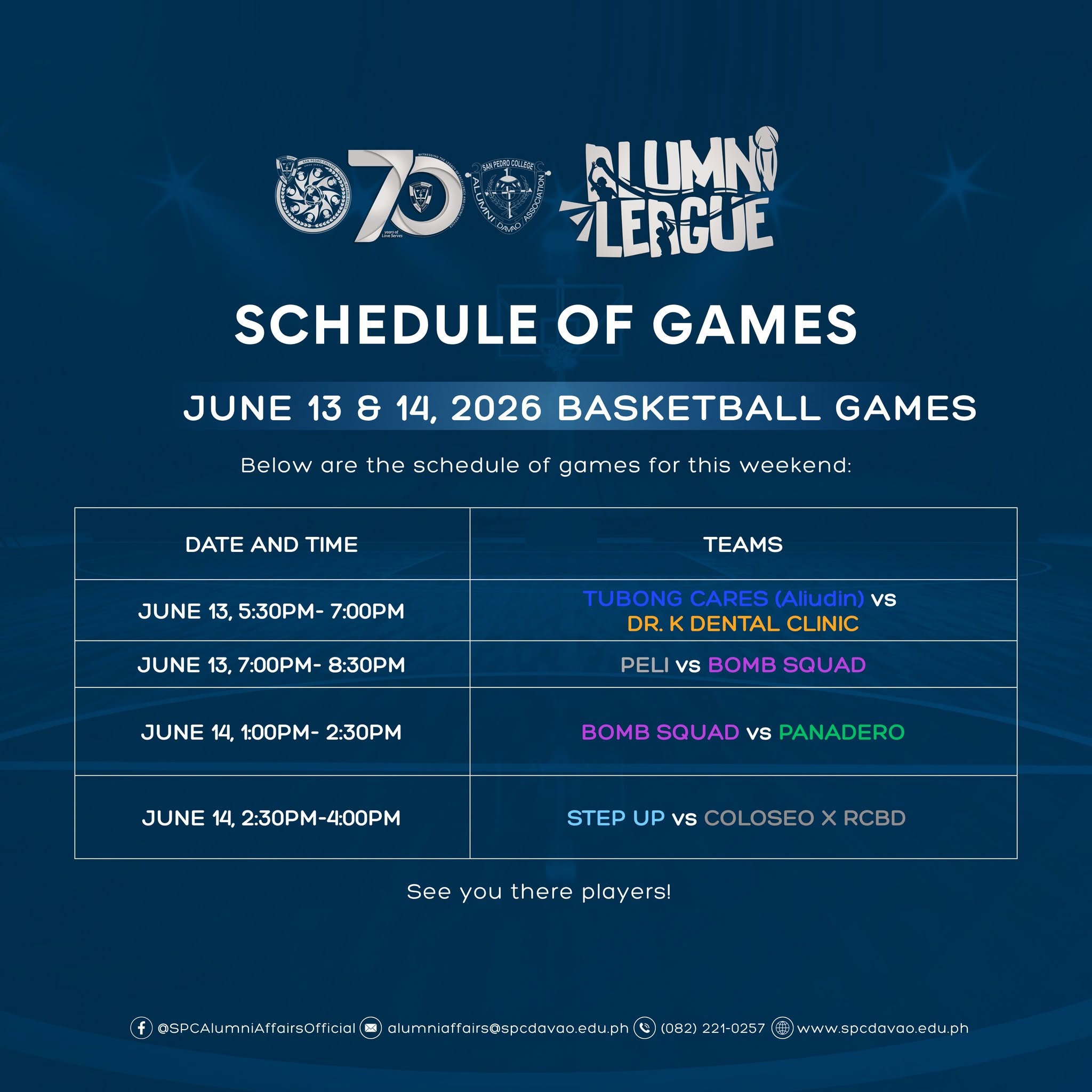 Schedule of Games June 13-14, 2026