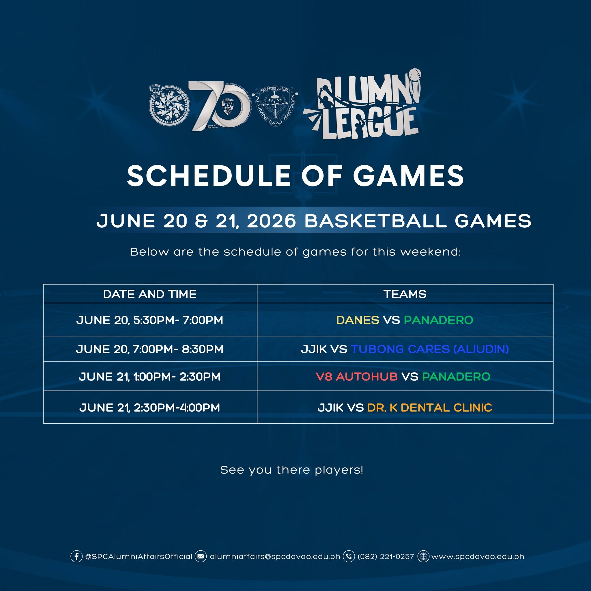 Schedule of Games June 20-21, 2026