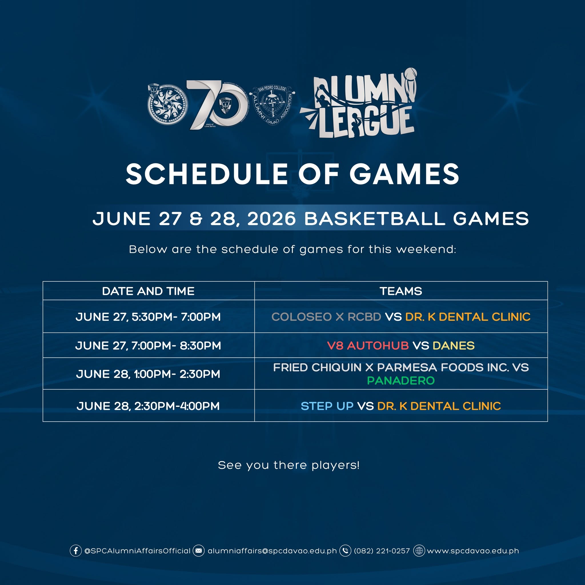 Schedule of Games June 27-28, 2026