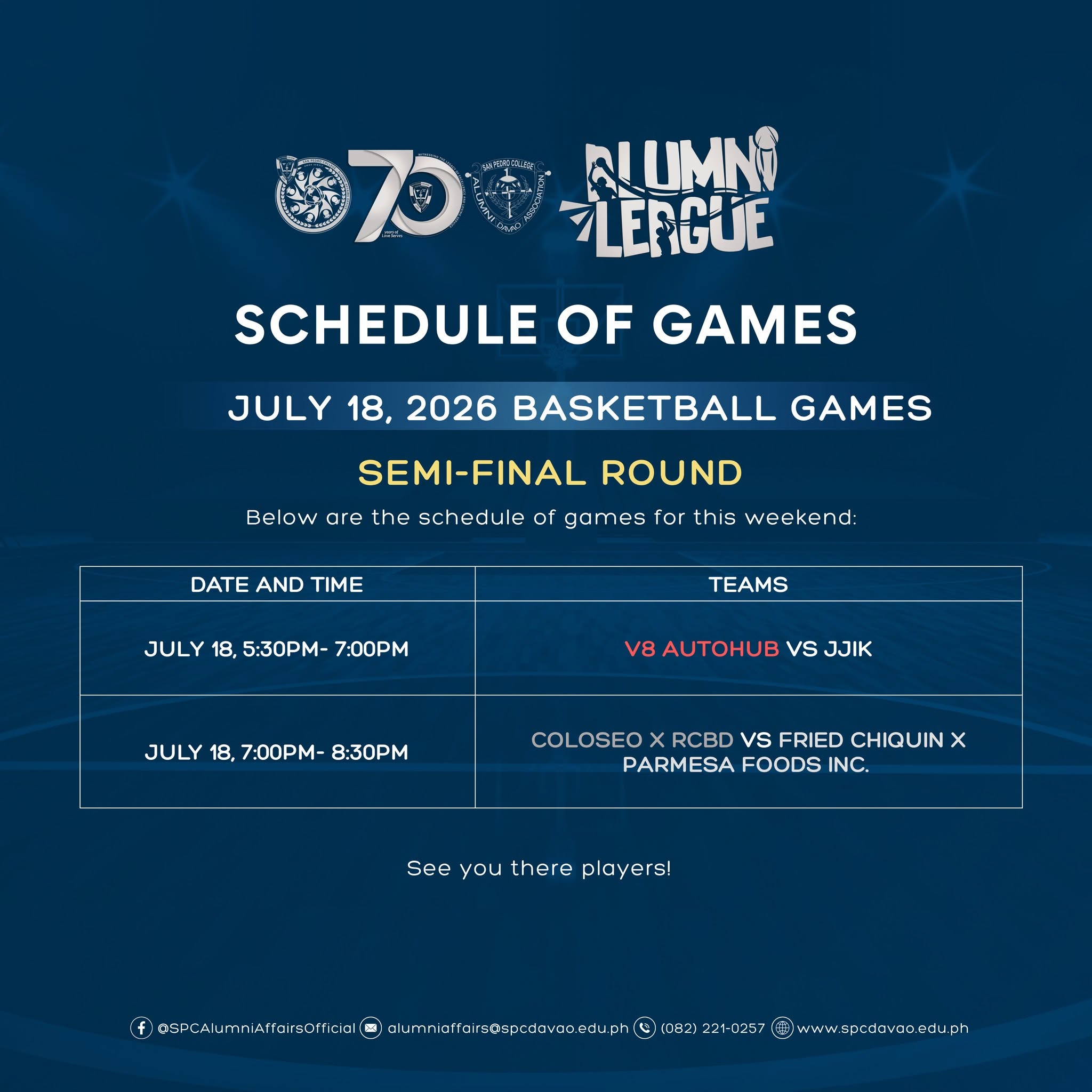 Schedule of Games July 18, 2026