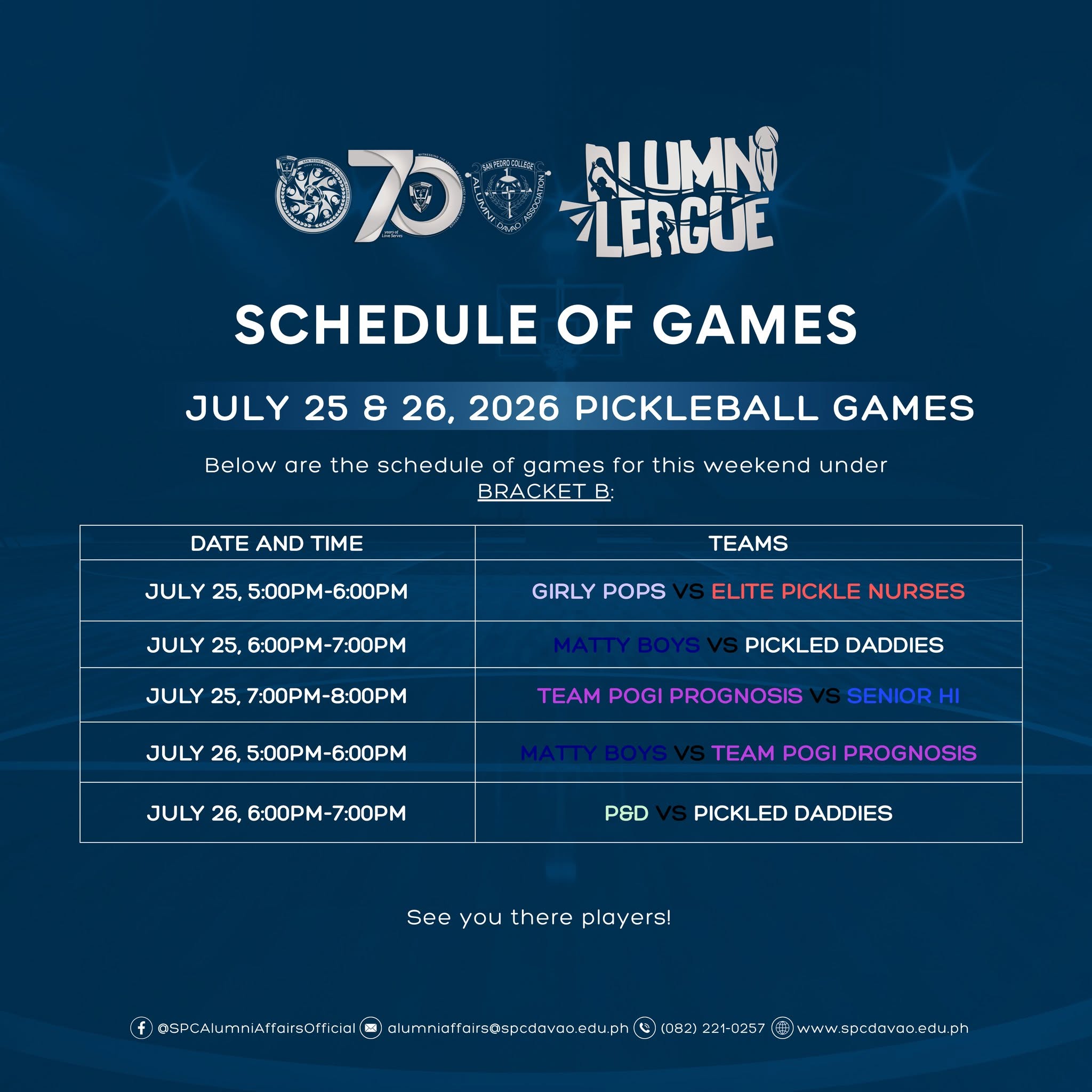 Schedule of Games July 25 & 26, 2026 B-B